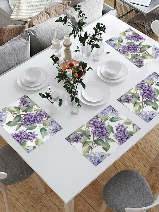 365home Плейсматы с фотопринтом 4шт. Акварельные цветы Сирень, 4 шт, фото 2