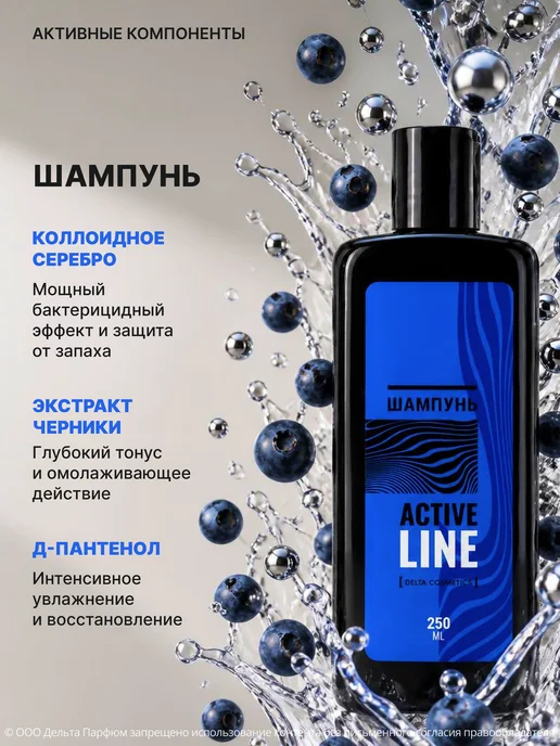 Delta Cosmetics Подарочный набор парфюмированный для душа ACTIVE LINE 2в1, черный, фото 3