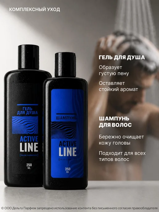 Delta Cosmetics Подарочный набор парфюмированный для душа ACTIVE LINE 2в1, черный, фото 4