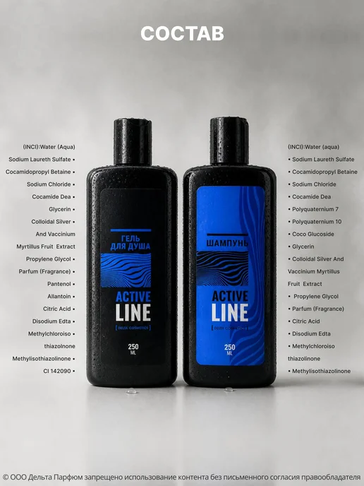 Delta Cosmetics Подарочный набор парфюмированный для душа ACTIVE LINE 2в1, черный, фото 8
