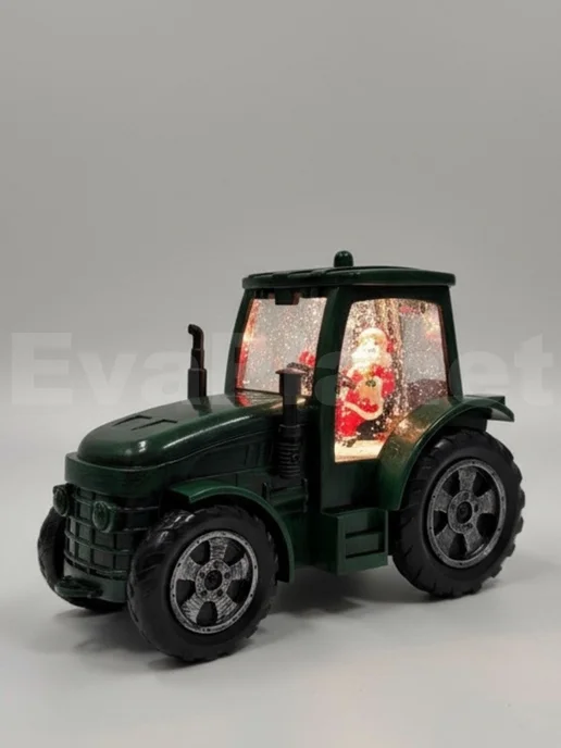 EvaPlanet Новогодний музыкальный фонарь со снегом Трактор, зеленый, фото 3