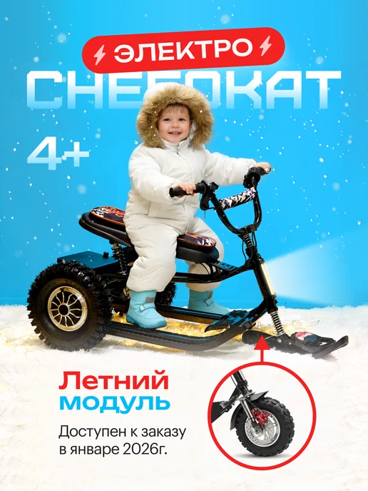 Снегокат электрический iBrat S2 полный привод, черный, черный