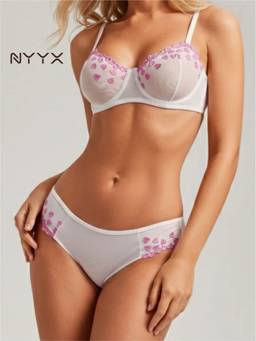 NYYX Комплект нижнего белья белый с сердечками, белый, фото 2
