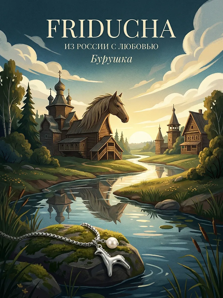 Комплект «Бурушка», лошадка и жемчуг, родий