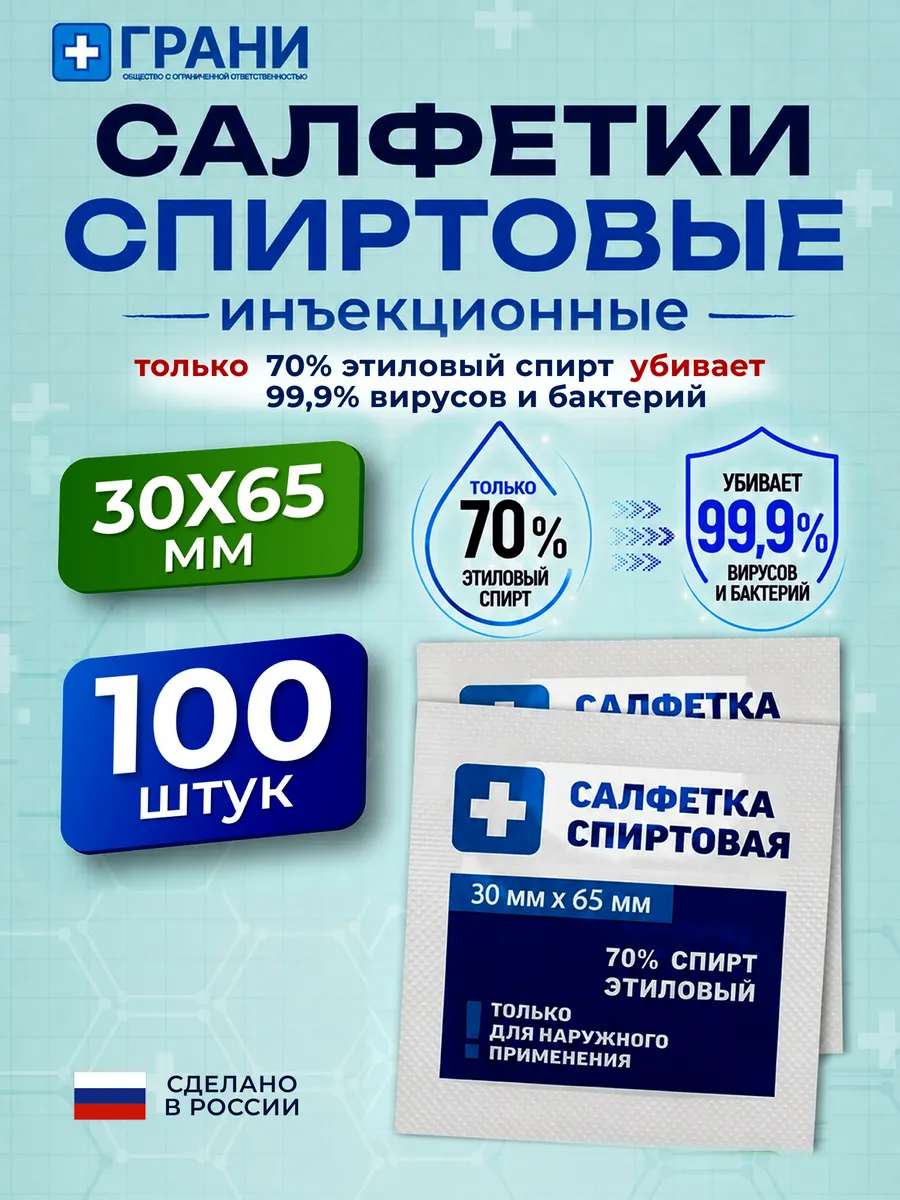 Спиртовые салфетки медицинские 30x65 мм инъекционные антибак…