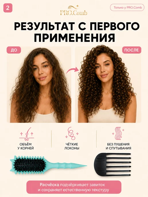 PRO.Comb Расческа для кудрявых волос с зажимами, голубой, фото 3