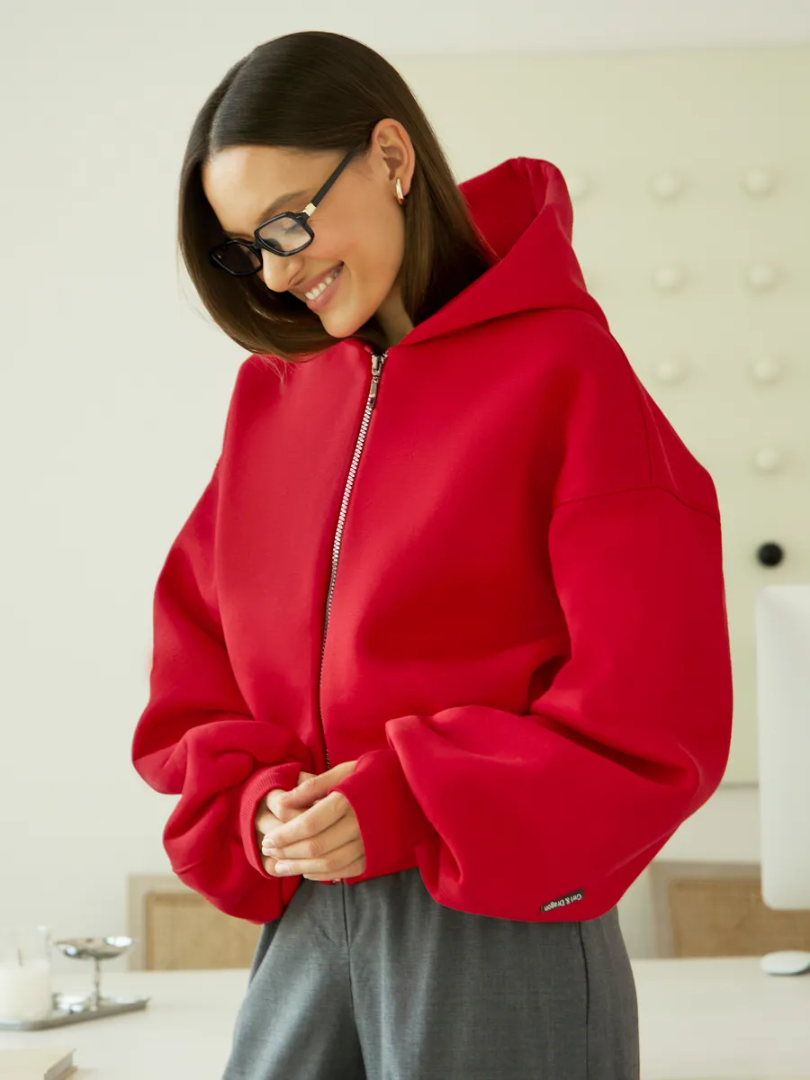 Зип-худи короткое оверсайз с начесом Sunset Hoodie ZIP GIRL&DRAGON