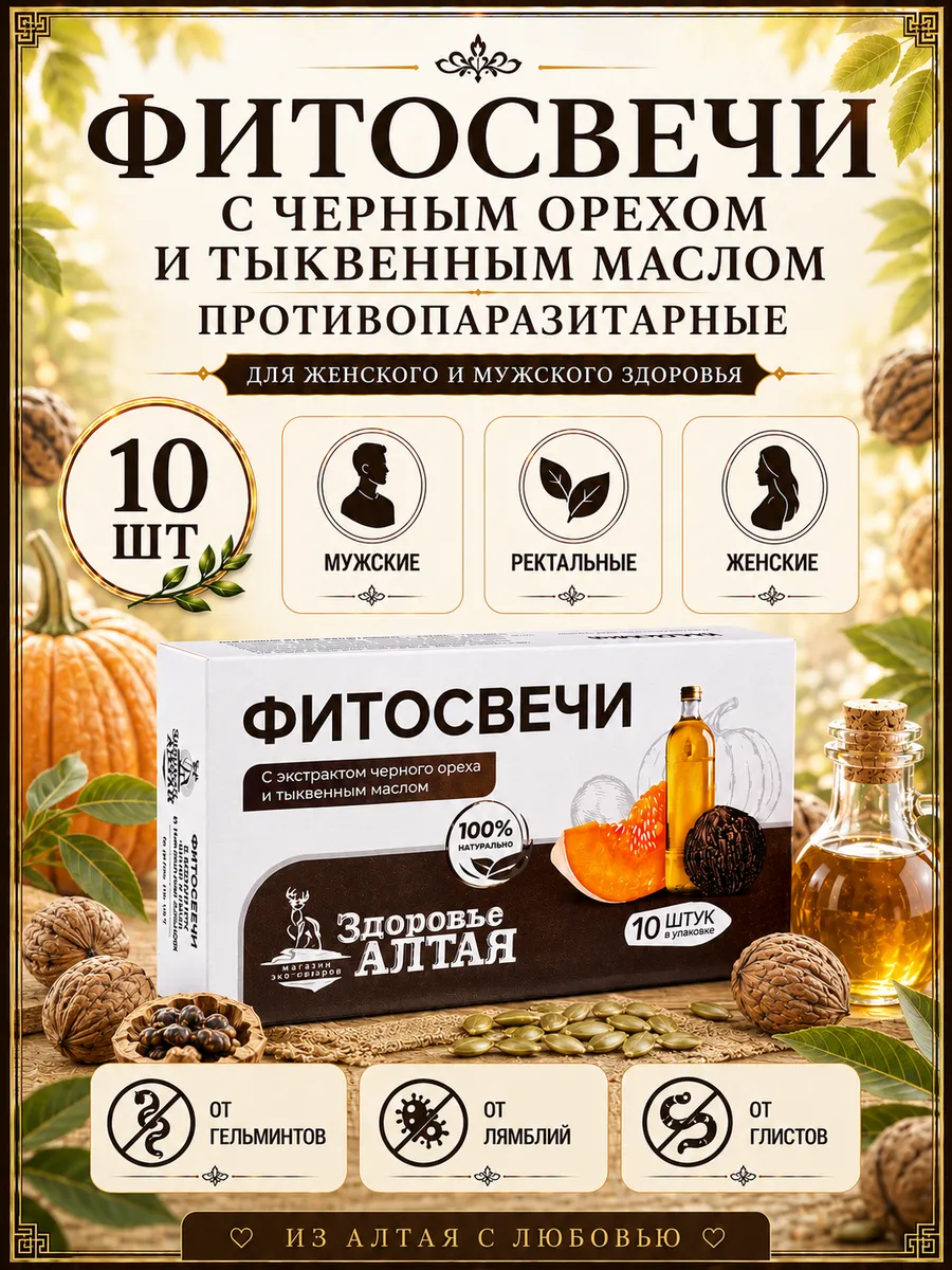 Фито свечи противопаразитарные черный орех 10 шт