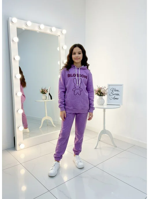 Blossom kids костюм спортивный детский с принтом и капюшоном оверсайз, фиолетовый, фото 2