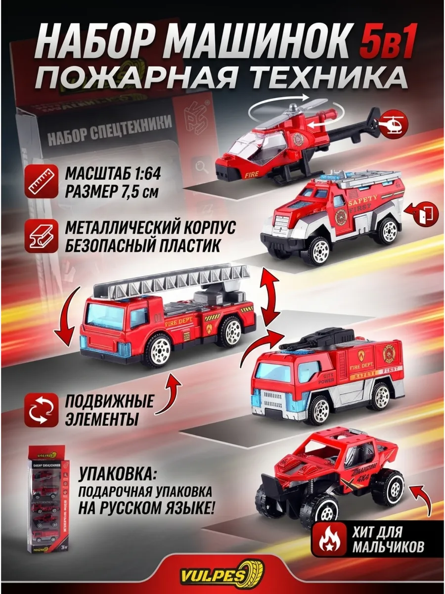 Игрушка детские машинки металлические набор Пожарная служба