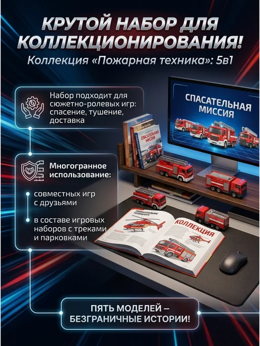 Vulpes Набор машинок пожарная служба металл 5шт для мальчика, 5 шт, фото 7
