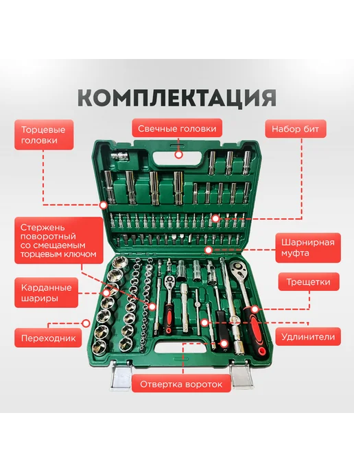 Набор инструментов 61 предмет для автомобиля в кейсе, 94 предмета, фото 2