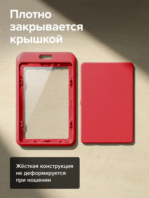 Brauberg Бейдж для пропуска пластиковый вертикальный матовый, красный, фото 2