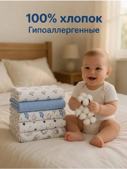 SavaSimb Пеленки для новорожденных детей набор 5 штук, голубой, фото 2