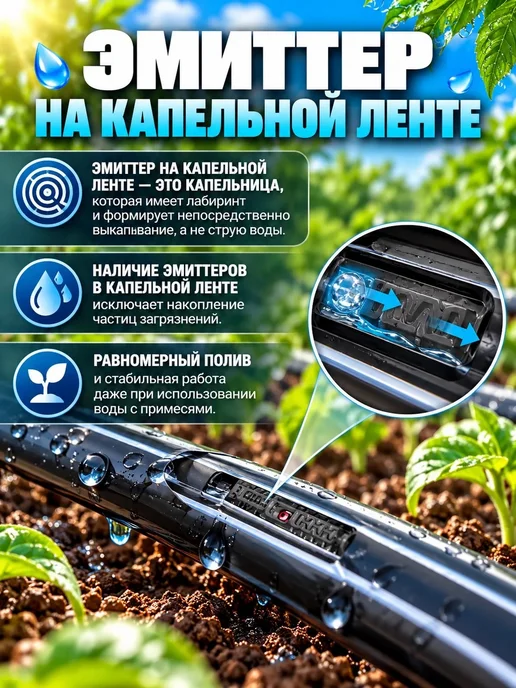Aquapipe Капельная лента для полива 100 метров 7милс шаг20см 1,6л, 100 м, 1,6 л, фото 4