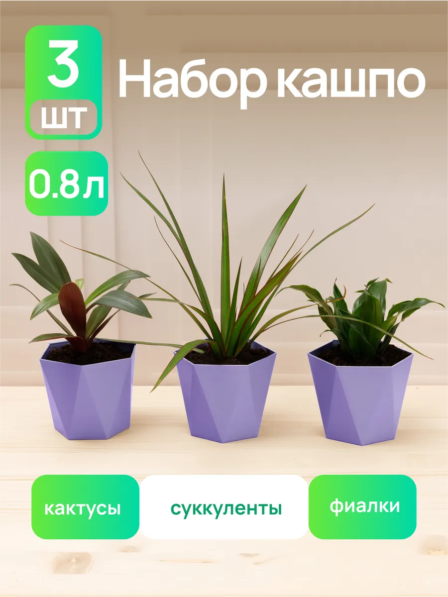 Горшок для суккулентов набор 3 шт 0,8 л