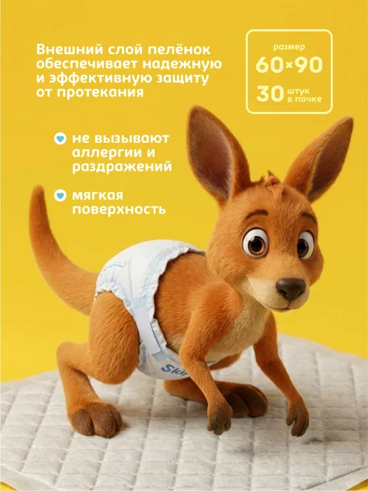 Skippy Пеленки одноразовые 60х90 см, для новорожденных, 30 шт, 30 шт, фото 3