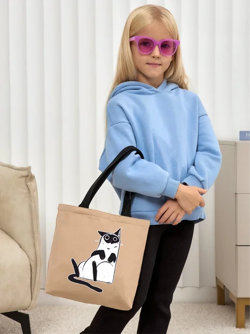 Be lo Us Шоппер детский Котик в углу, бежевый, фото 2