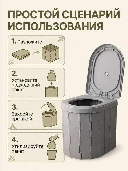 Переносной складной биотуалет для дороги и дачи, серый, фото 6