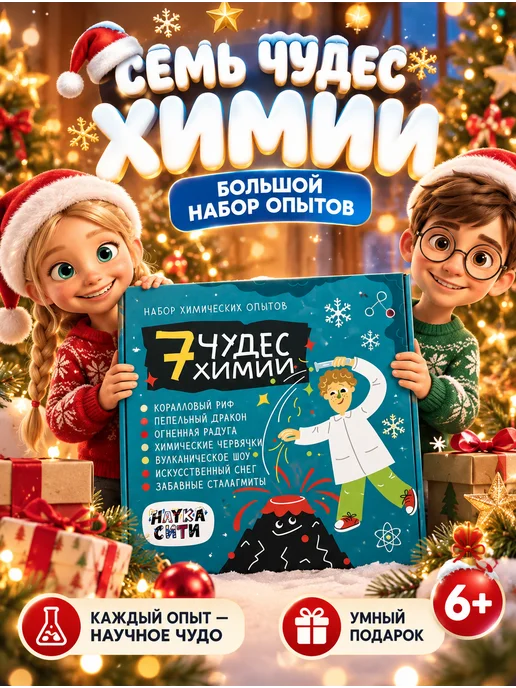 Наукасити Опыты и эксперименты для детей 7 в 1 на подарок, синий