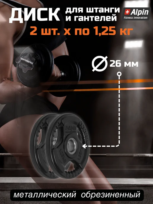 ALPIN Диски блины спортивные для грифа штанги и гантелей 2 шт, 2 шт