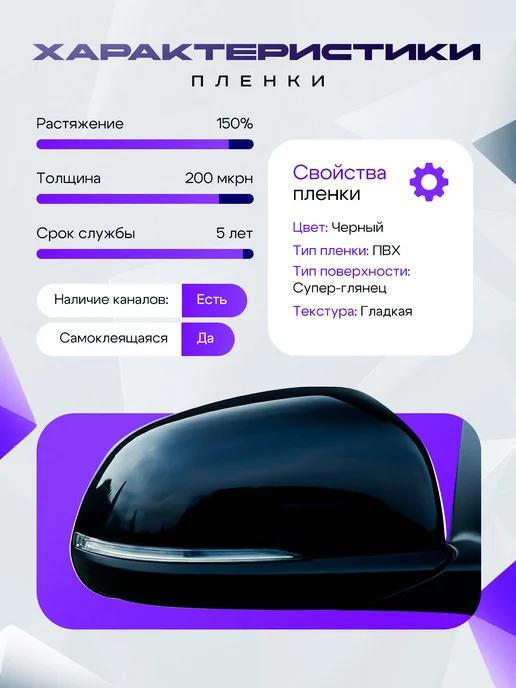 Avtostyle161 Черная пленка самоклеящаяся, черный, фото 3