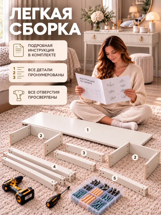 Стол туалетный с ящиками на ножках бежевый Фарго, бежевый, фото 5