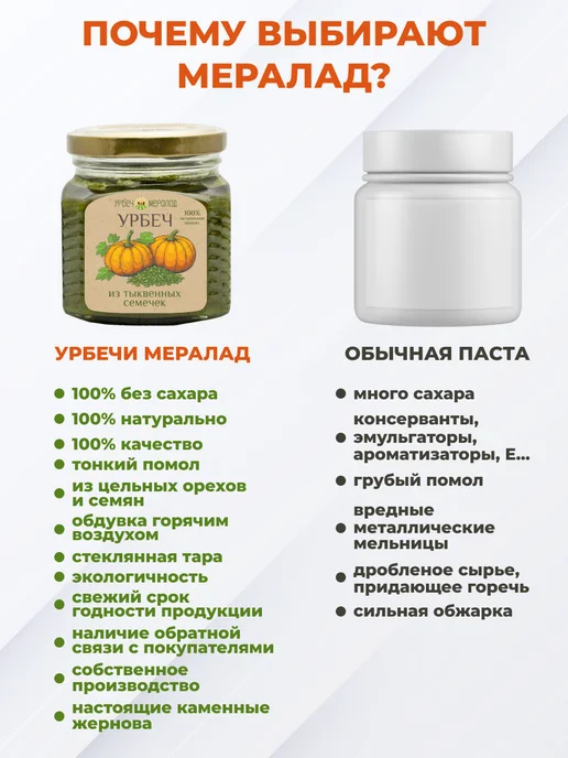 Мералад Урбеч из тыквенных семечек без сахара 230г, 400 г, фото 6