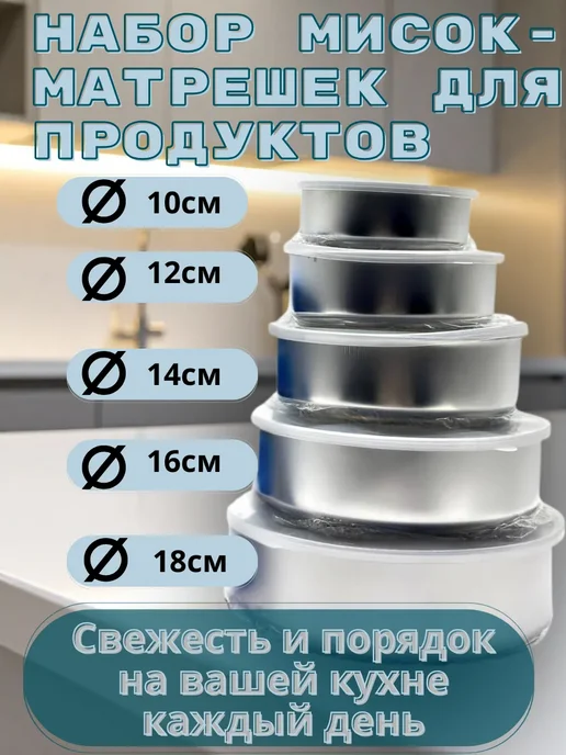 ALIGOR контейнеры матрешки из нержавеющей стали круглые для еды, 5 шт