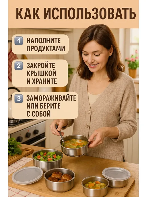 ALIGOR контейнеры матрешки из нержавеющей стали круглые для еды, 5 шт, фото 6